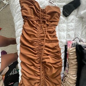 Zara Brown Tie up Tube dress